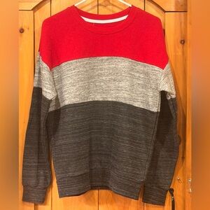 Reflex Red, Light Gray & Dark Gray Colorblock Crewneck Sweater